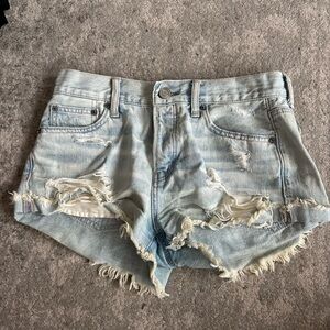 American Eagle Outfitters Blue Jean Shorts Distressed High-Waisted